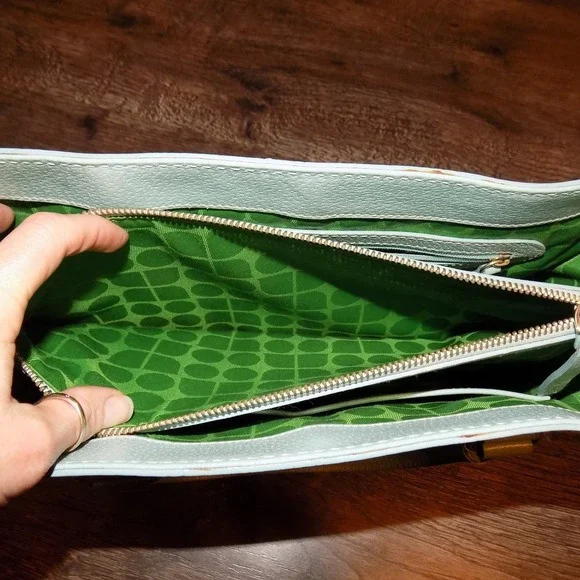 Kate Spade Pebbled Leather Satchel Women Medium Mint Green Good Triple Section - Picture 10 of 16